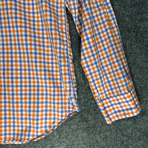J Crew Shirt Mens Large Light Weight Cotton Orange Blue Check Pocket Button Down - Picture 3 of 9